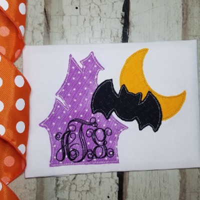 haunted house, bat applique design